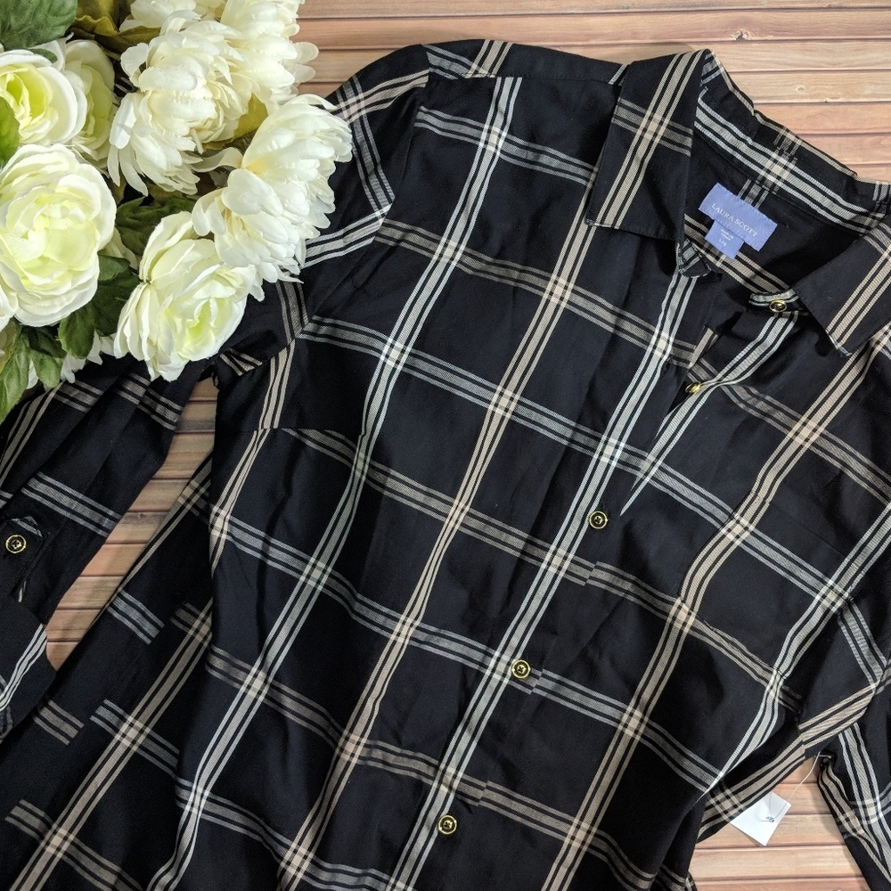 Laura Scott Plaid Button Down Shirt Dress